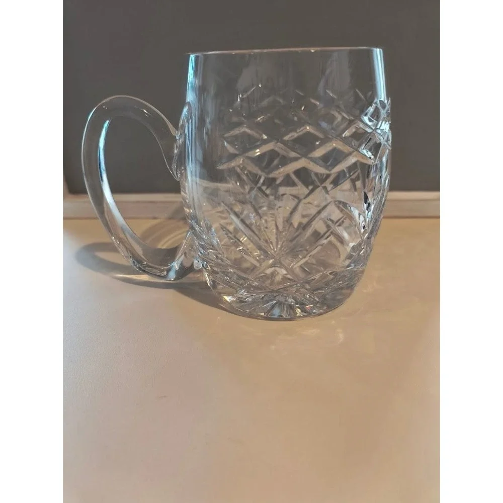 Crystal Beer‎ Mug Tankard Heavy Vintage Diamond Starburst Base Large Handle